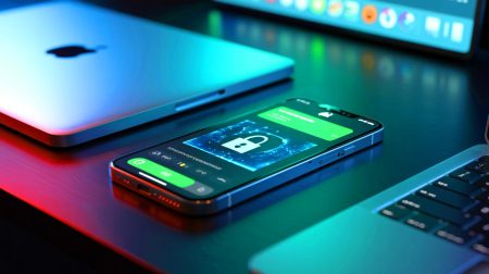 Illustration of a zero-click vulnerability attack on WhatsApp affecting iPhone and Mac devices.