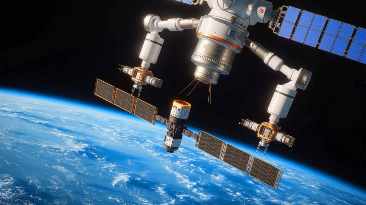 “Robots Are Fixing Satellites In Space”: Naval Laboratory’s $22,000-Mile High Repair Shop That Changes Everything About War Illustration of a robotic system servicing a satellite in geosynchronous orbit.