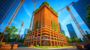 Illustration of the Neutral 1005 N Edison St timber skyscraper project in Milwaukee facing financial challenges.