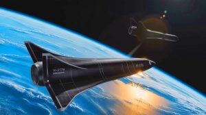 Illustration of the U.S. X-37B space plane in orbit, highlighting technological advancements and international competition in space.