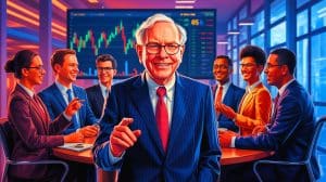 Illustration of Warren Buffett emphasizing the importance of choosing the right partners for success.