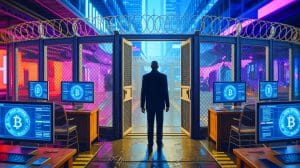 Illustration of Federal Prosecutors Seizing $15 Billion from a Forced Labor and Cryptocurrency Scam Operation.