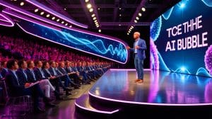 Illustration of Jeff Bezos Discussing the Potential Benefits of an AI Bubble Burst.