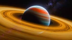 Illustration of a rogue planet Cha 1107-7626 consuming gas and dust in space.