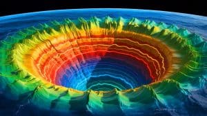 Illustration of mysterious geological structures detected beneath the Pacific Ocean.
