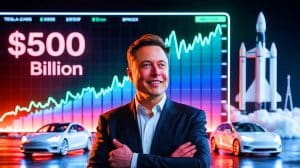 Illustration of Elon Musk Surpassing a Net Worth of $500 Billion.