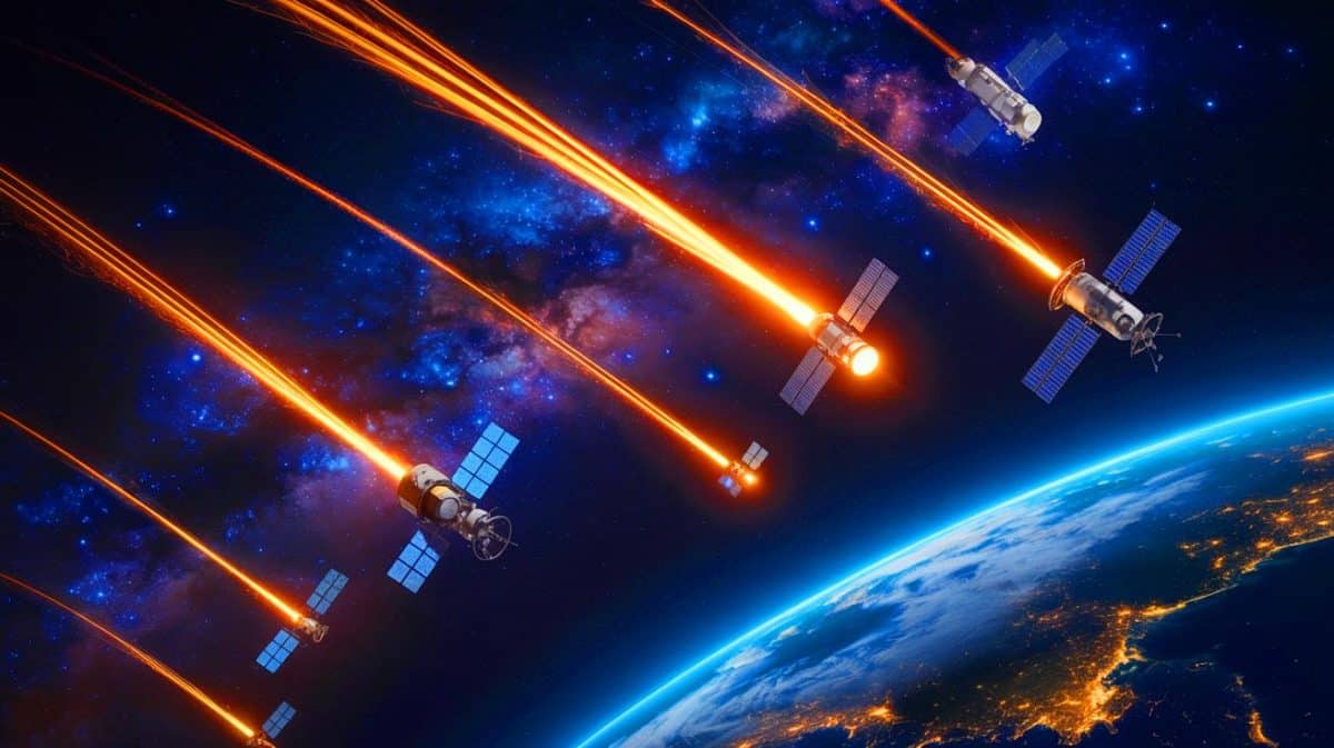 “They’re Falling From the Sky”: SpaceX and Amazon’s Satellite Race Is Filling Orbit With Deadly Debris (and It’s Getting Worse) Illustration of Elon Musk’s Satellites Falling from Orbit.