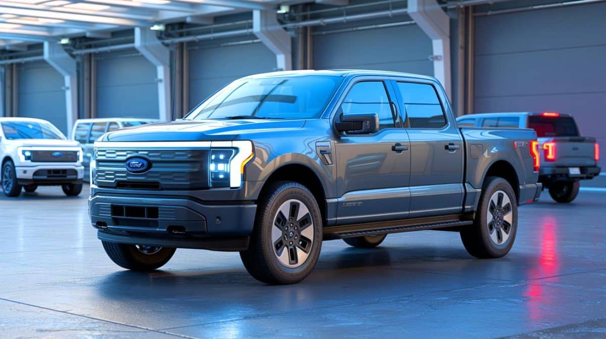 Ford Halts F-150 Lightning Production: What This Means for Electric Truck Enthusiasts and the Auto Industry Illustration of Ford's F-150 Lightning production pause due to prioritization of gas and hybrid truck models.