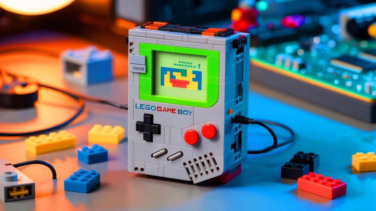 Illustration of a LEGO Game Boy transformed into a functional console by an innovative Australian gamer.