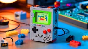 Illustration of a LEGO Game Boy transformed into a functional console by an innovative Australian gamer.