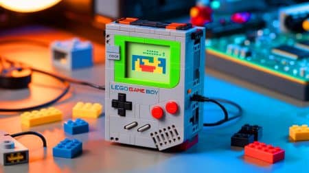 Illustration of a LEGO Game Boy transformed into a functional console by an innovative Australian gamer.