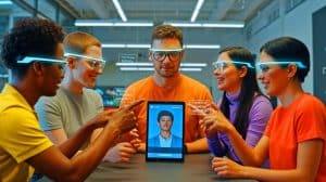 Illustration of an AI-powered platform translating text to sign language for hearing-impaired individuals.