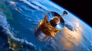 Illustration of international collaboration between NASA and China to prevent satellite collisions in space.