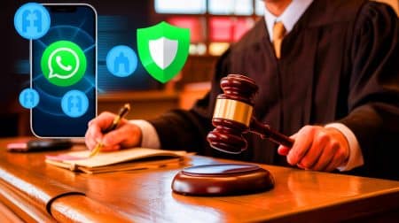 Illustration of a federal judge's decision blocking NSO Group from targeting WhatsApp users.