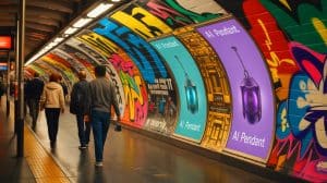 Illustration of a defaced subway ad featuring the controversial AI pendant by startup Friend.