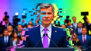 Illustration of a deepfake video featuring Chuck Schumer circulated by Senate Republicans.