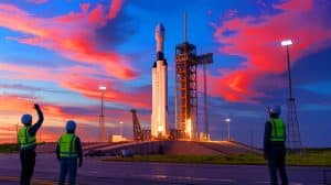 Illustration of SpaceX's Starship rocket facing delays in its launch schedule.