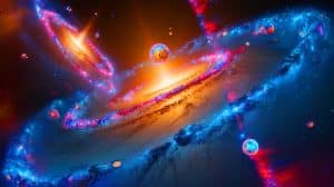 Illustration of the proposed cosmic rotation resolving the Hubble tension in the universe's expansion rate.