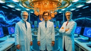 Illustration of Nobel Prize Winners in Physics for Quantum Mechanics Innovations.