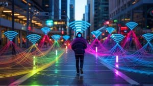 Illustration of WiFi Signals Mapping a Person's Presence, Posture, and Movement.