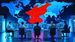 Illustration of North Korean Workers Infiltrating Global Industries Through Remote IT Roles.