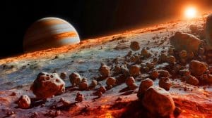 Illustration of the asteroid belt between Mars and Jupiter gradually losing its mass.