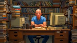 Illustration of Jeff Bezos Discussing His Early Investment Request for Amazon.