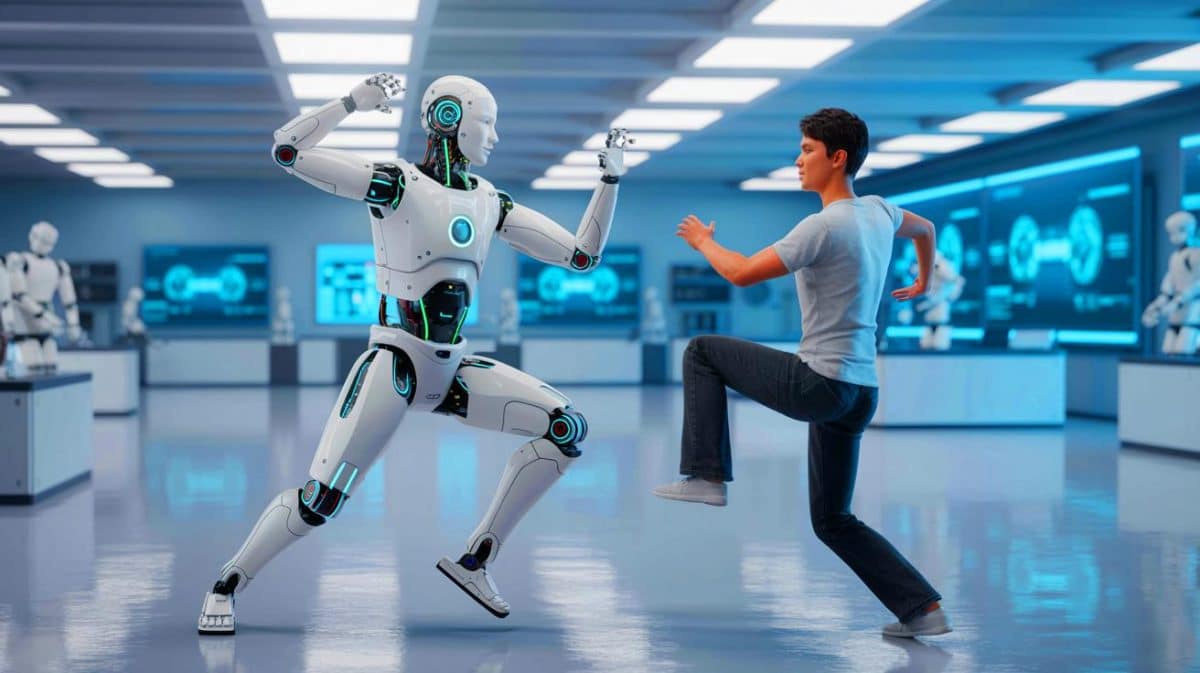 “I Swear It Blocked the Punch”: Tesla’s Optimus Robot Now Moves on Its Own and Practices Kung Fu (and it’s eerily human) Illustration of Tesla's Optimus robot practicing Kung Fu with a human partner.
