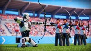 Illustration of Hyundai's shooting robot competing against South Korea's elite archers at the 2025 Hyundai Motor Chung Mong-koo Cup.