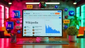 Wikipedia Traffic Decline: AI Summaries and Social Videos Reshape How We Search and Engage Online Illustration of Wikipedia's pageview decline due to AI and social media influences.