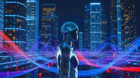 Illustration of the Puppet Master from "Ghost in the Shell" representing advanced cybersecurity threats in a digital world.