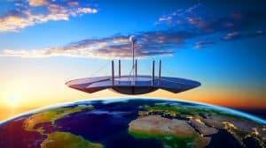 New Aircraft Challenge Starlink: Fly 6 Days, Connect 500,000 People, Cover 15,000 Square Miles Illustration of a stratospheric platform hovering high above the Earth, providing direct internet connectivity.
