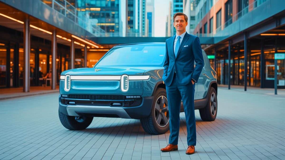 Rivian Reshapes Leadership: RJ Scaringe’s $5 Billion Pay Package Sparks Conversations on Executive Compensation Illustration of Rivian CEO RJ Scaringe receiving a new performance-based stock award worth up to $5 billion.