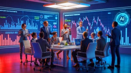 US AI Startups Secure Over $100M in 2025, Transforming Innovation Landscape and Shaping Future Technologies Illustration of a bustling scene of AI startups receiving significant venture capital funding in 2025.