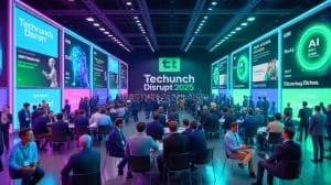 Illustration of venture capitalists adapting investment strategies for AI startups at TechCrunch Disrupt 2025.