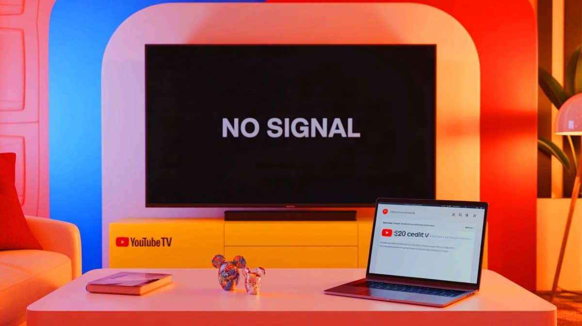 YouTube TV Offers $20 Credit to Customers Amid Disney Blackout, Highlighting Impact on Streaming Users Illustration of YouTube TV's $20 credit offer to subscribers during Disney channel blackout.