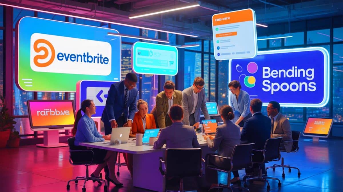 Bending Spoons Acquires Eventbrite for $500M, Aiming to Breathe New Life into the Stalled Event Platform Illustration of Bending Spoons acquiring and revitalizing Eventbrite, a once-thriving event platform.