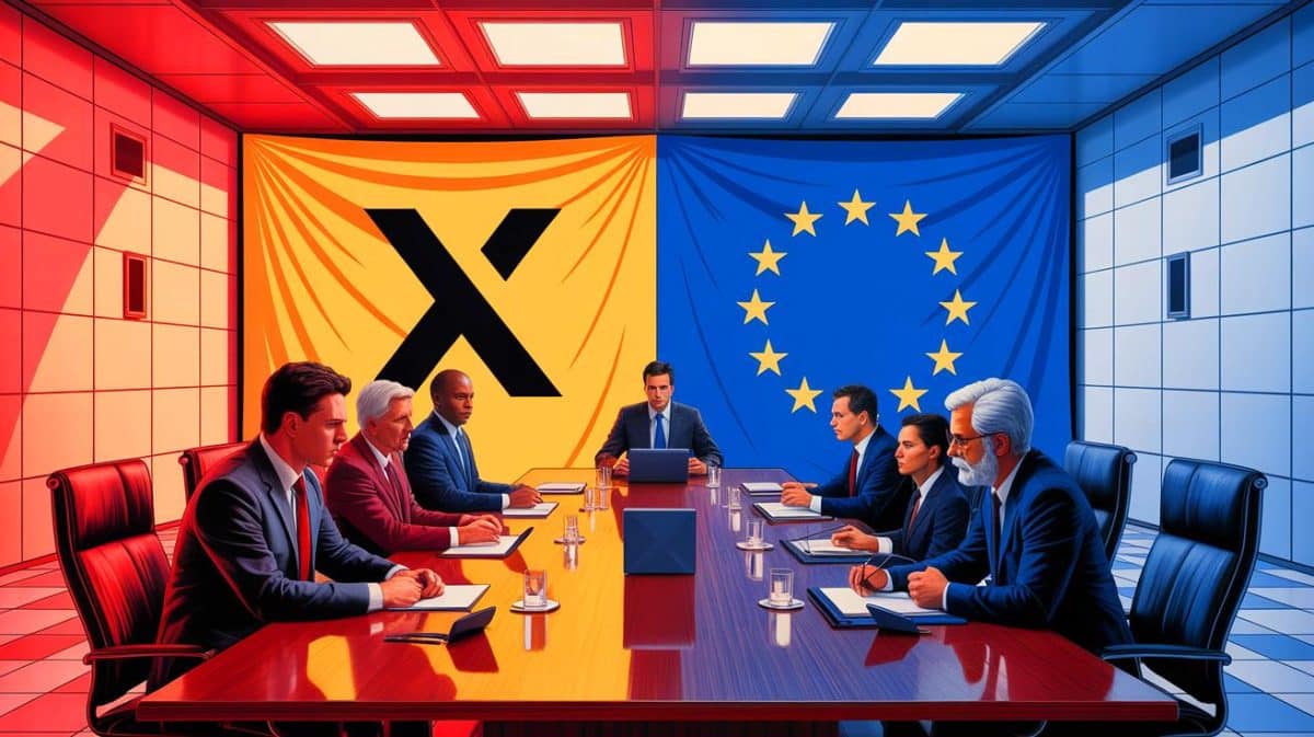 European Commission’s Ad Account Deactivated by X Following €120M Fine: What This Means for Future Relations Illustration of X's logo and the European Union flag symbolizing the recent €120 million fine conflict.