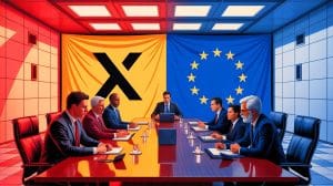 European Commission’s Ad Account Deactivated by X Following €120M Fine: What This Means for Future Relations Illustration of X's logo and the European Union flag symbolizing the recent €120 million fine conflict.