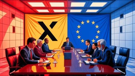 European Commission’s Ad Account Deactivated by X Following €120M Fine: What This Means for Future Relations Illustration of X's logo and the European Union flag symbolizing the recent €120 million fine conflict.