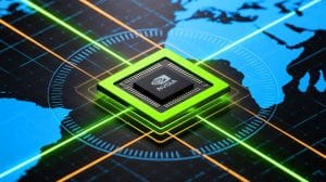 Illustration of Nvidia's AI chip tracking software amid smuggling concerns.