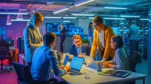 Illustration of a business benefiting from outsourced IT management expertise and enhanced cybersecurity measures.