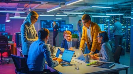 Outsourcing IT Management: How It Transforms Productivity, Reduces Stress, and Enhances Focus for Your Business Illustration of a business benefiting from outsourced IT management expertise and enhanced cybersecurity measures.