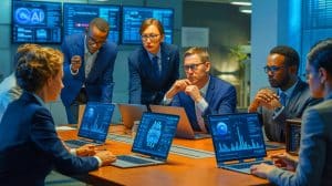 Illustration of state attorneys general addressing AI companies about delusional outputs and mental health concerns.