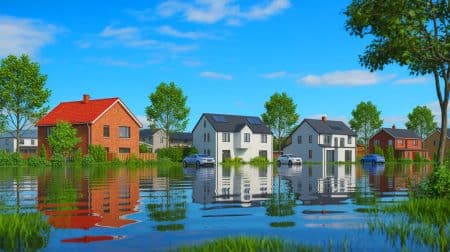 Illustration of Zillow's removal of climate risk scores from property listings.