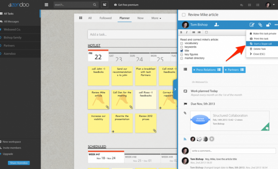 Azendoo makes work even more collaborative with Skype integration